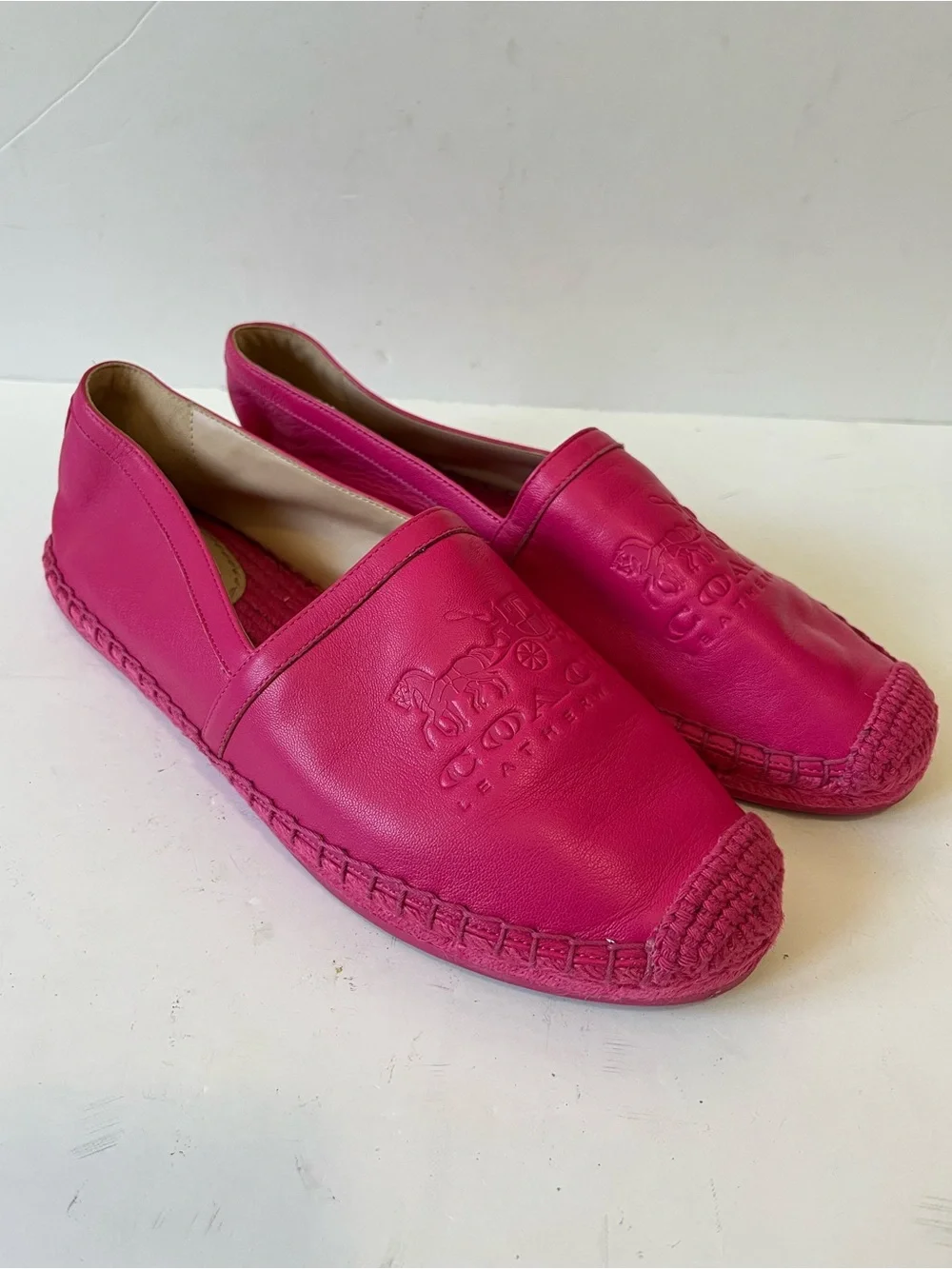 Coach Charlie fuschia Pink Leather debossed logo Espadrille Slip-Ons size 8B